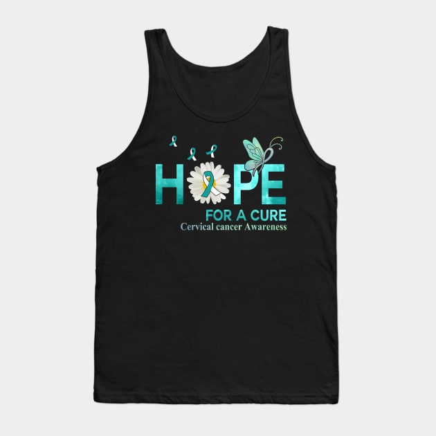 Hope For A Cure  Butterfly Flower Cervical cancer Tank Top by HomerNewbergereq